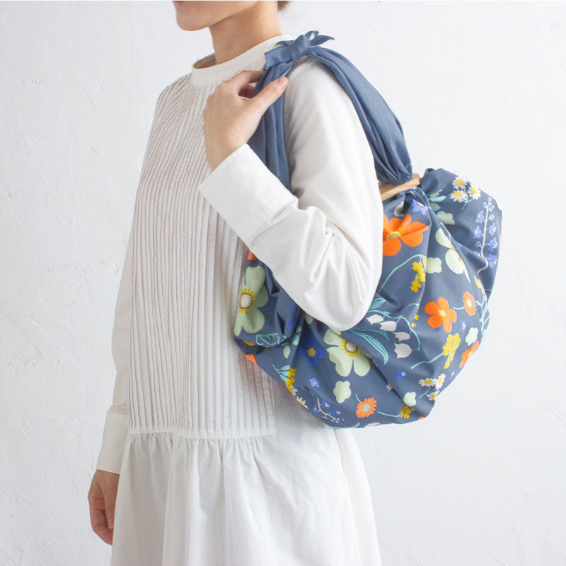 Furoshiki Patchin Bag L Organic | Flower Garden Gray Navy – Musubi