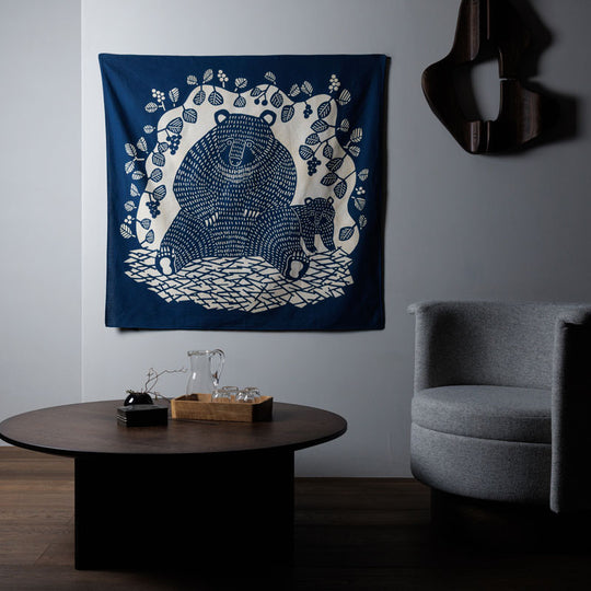 100 Natural Indigo Dye kata kata Musubi | Parent and Child of Bear Dark Indigo