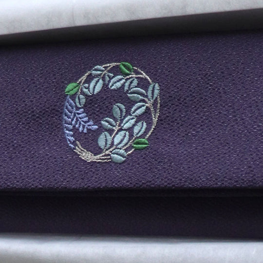 Koetsu Chirimen Buddhist Rosary Case | Bush Clovers Wreath Purple