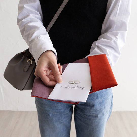 Polyester Tsumugi Reversible Gift Envelope Fukusa | Bordeaux/Dove Gray