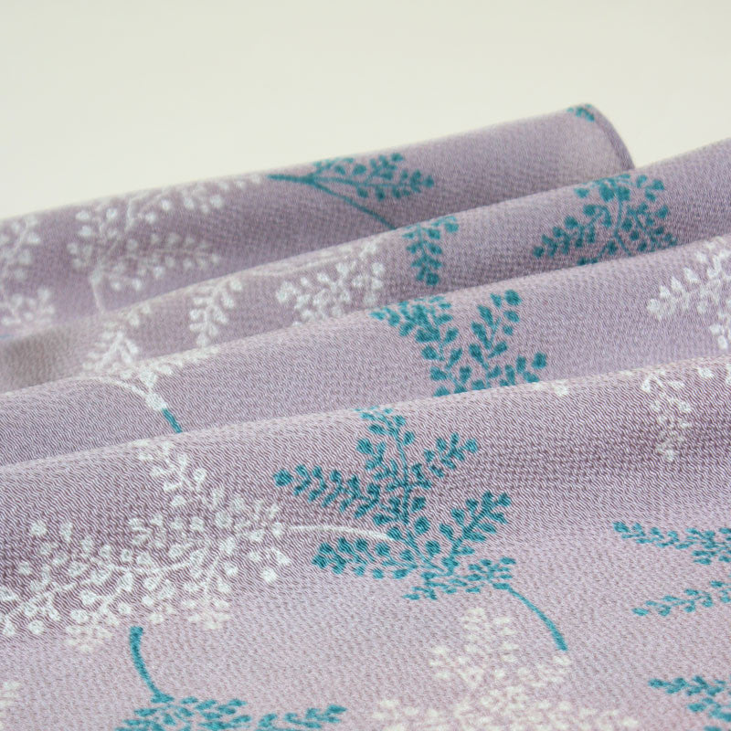 45 KARACHO Soie Chirimen Yuzen Teinture | Feuille de fougère violet clair