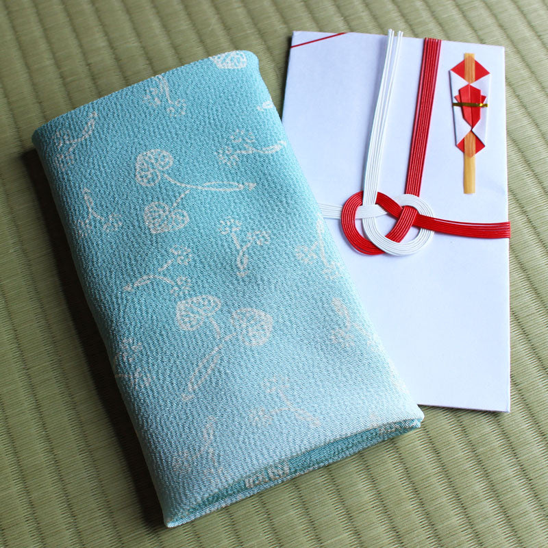 45 KARACHO Silk Chirimen Yuzen Dyeing | Asarum Caulescens Light Blue