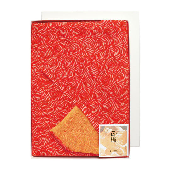 45 Silk Chirimen-Reversible No.5 (Light weight) | Fine Sharkskin Pattern Vermilion/Yellow