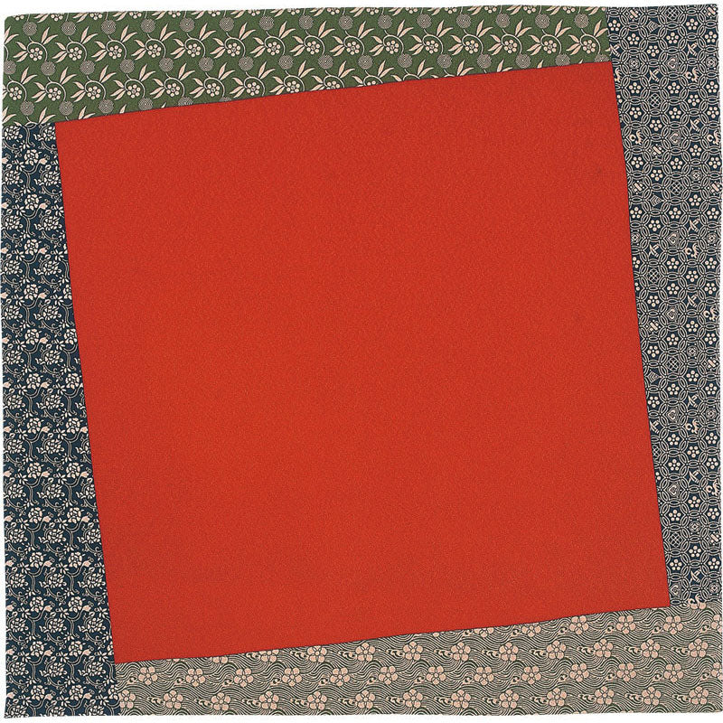 70 Koetsu Chirimen Yuzen Dyeing | Inclined Square Composition Vermilion