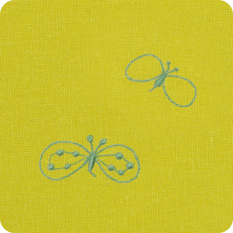 100 mina perhonen Linen Embroidery L | Chou Cho Yellow/Blue