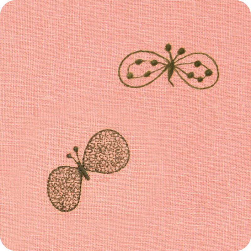 100 mina perhonen Linen Embroidery L | Chou Cho Salmon Pink/Green