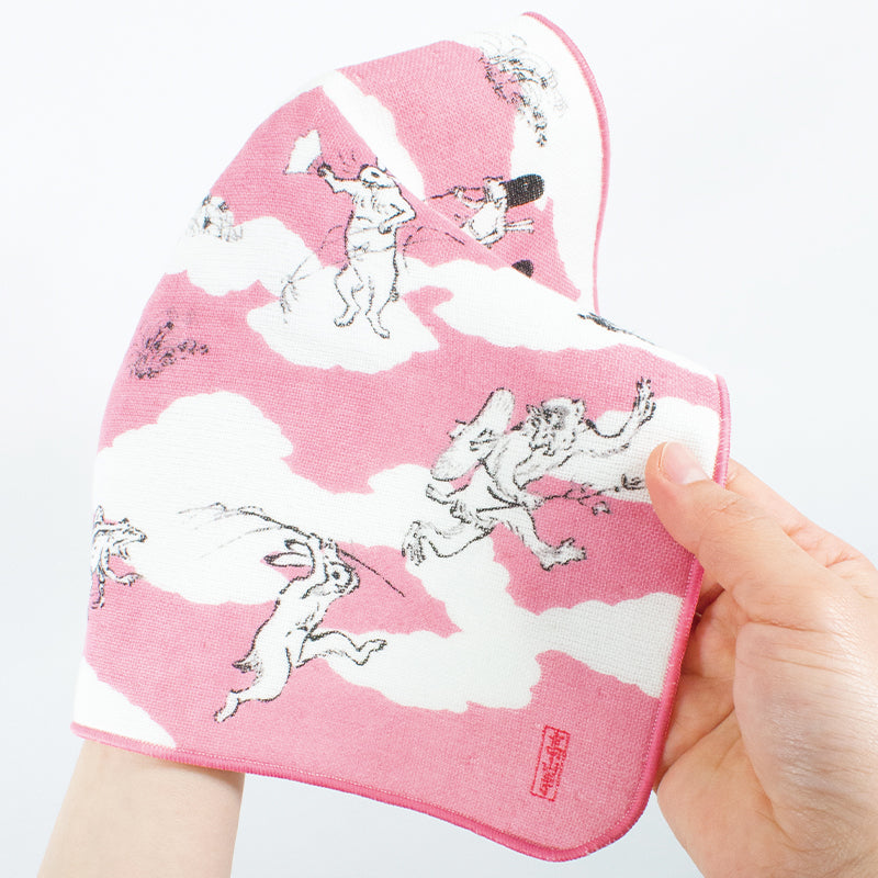 Choju jinbutsu giga Gauze Pile Handkerchief | Monkey Chasing Pink