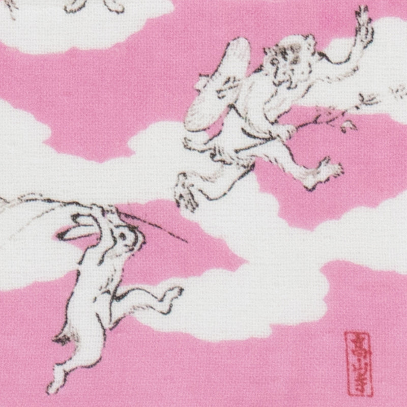 鳥獣人物戯画 ガーゼパイルハンカチ｜猿追いピンク – Musubi