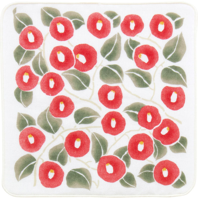 Yumeji Takehisa Gauze Pile Handkerchief | Camellia Red