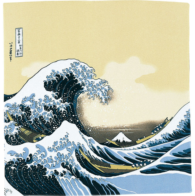 68 Ukiyo-e Rayon Chirimen Yuzen Dyeing | Under The Wave Off Kanagawa Beige