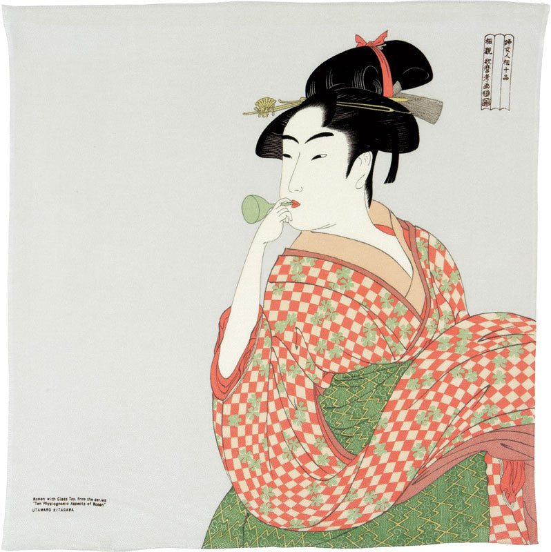 68 Ukiyo-e Rayon Chirimen Yuzen Dyeing | A Woman Playing A Poppin Light Gray