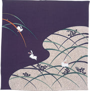 68 Rayon Chirimen Koyomi | Rabbits In Lawns Purple